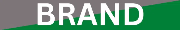 Brand written on brown and blue background